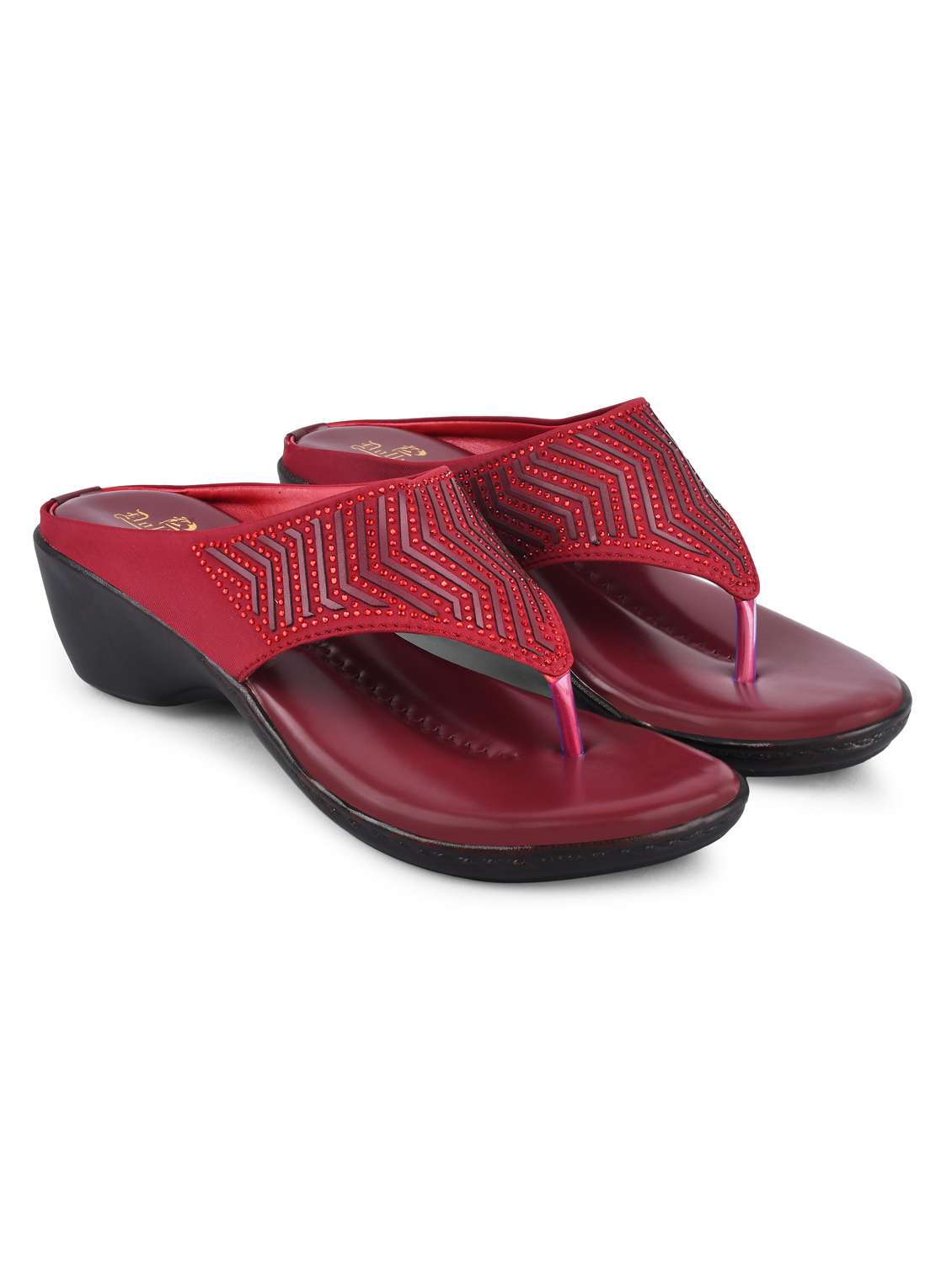 maroon pvc slip on sandals - 20052097 -  Zoom Image - 0