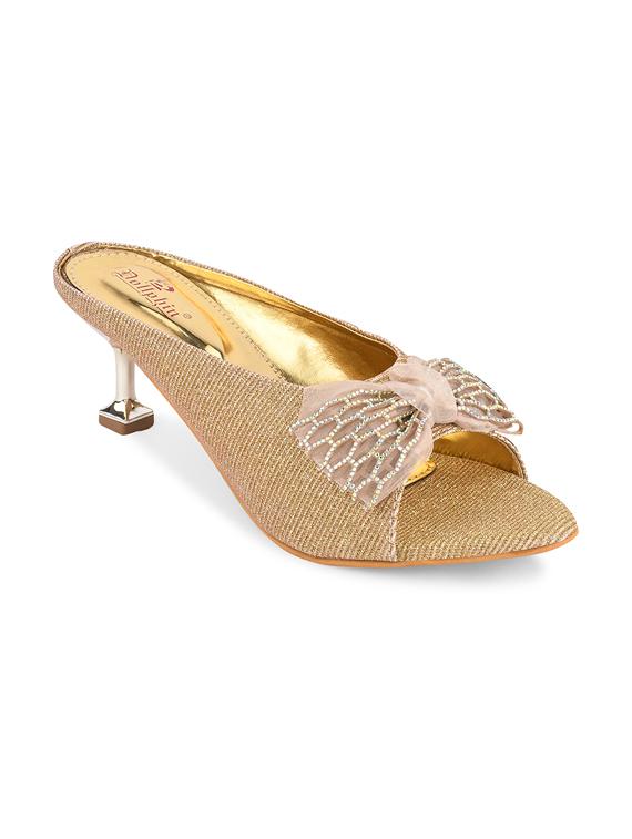 gold pu slip on sandals - 20052106 - Standard Image - 1