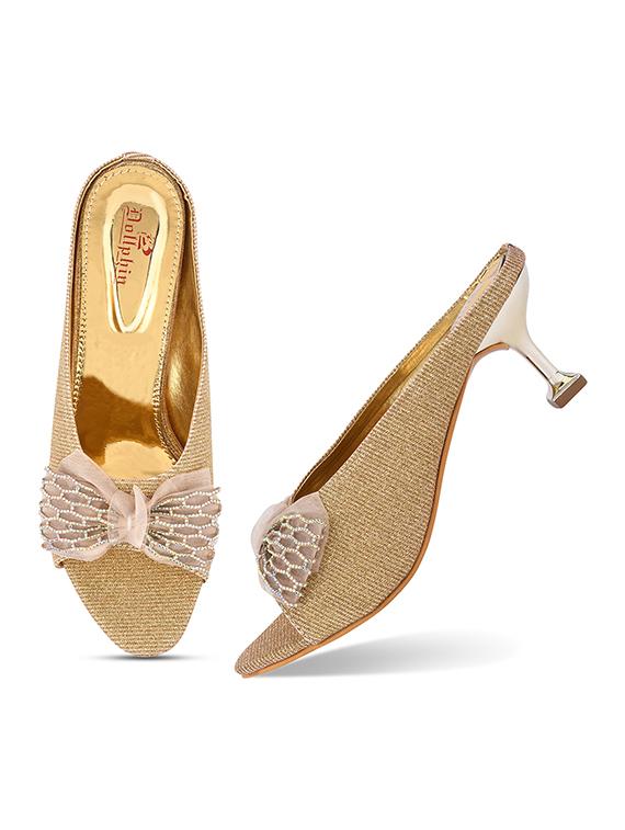 gold pu slip on sandals - 20052106 - Standard Image - 4