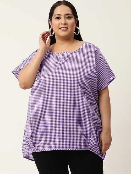 women plus size checkered round neck top - 20053263 - Standard Image - 0
