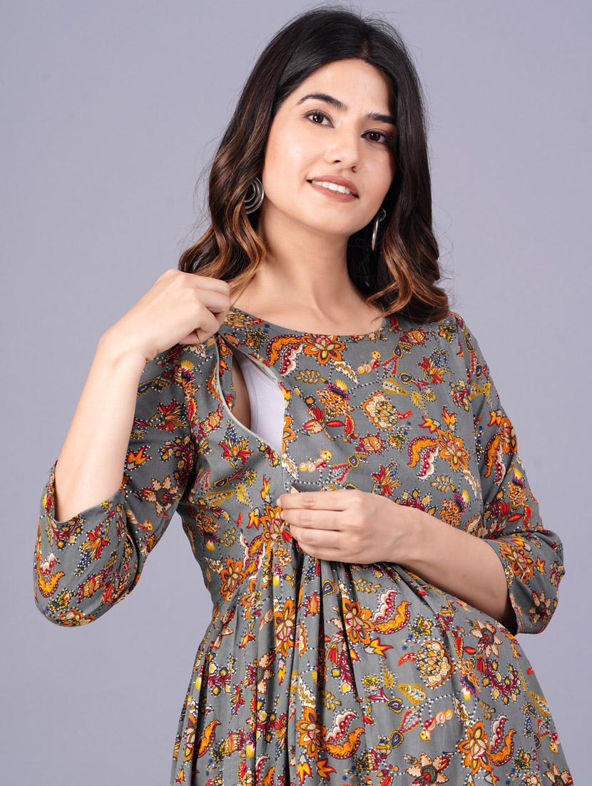 maternity printed flared kurta - 20055698 - Standard Image - 4