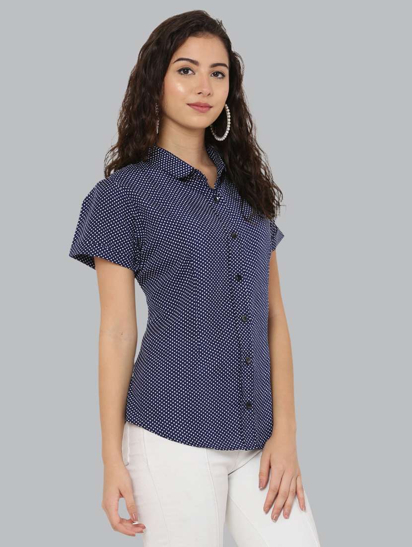 navy blue crepe regular shirt - 20056082 -  Standard Image - 1
