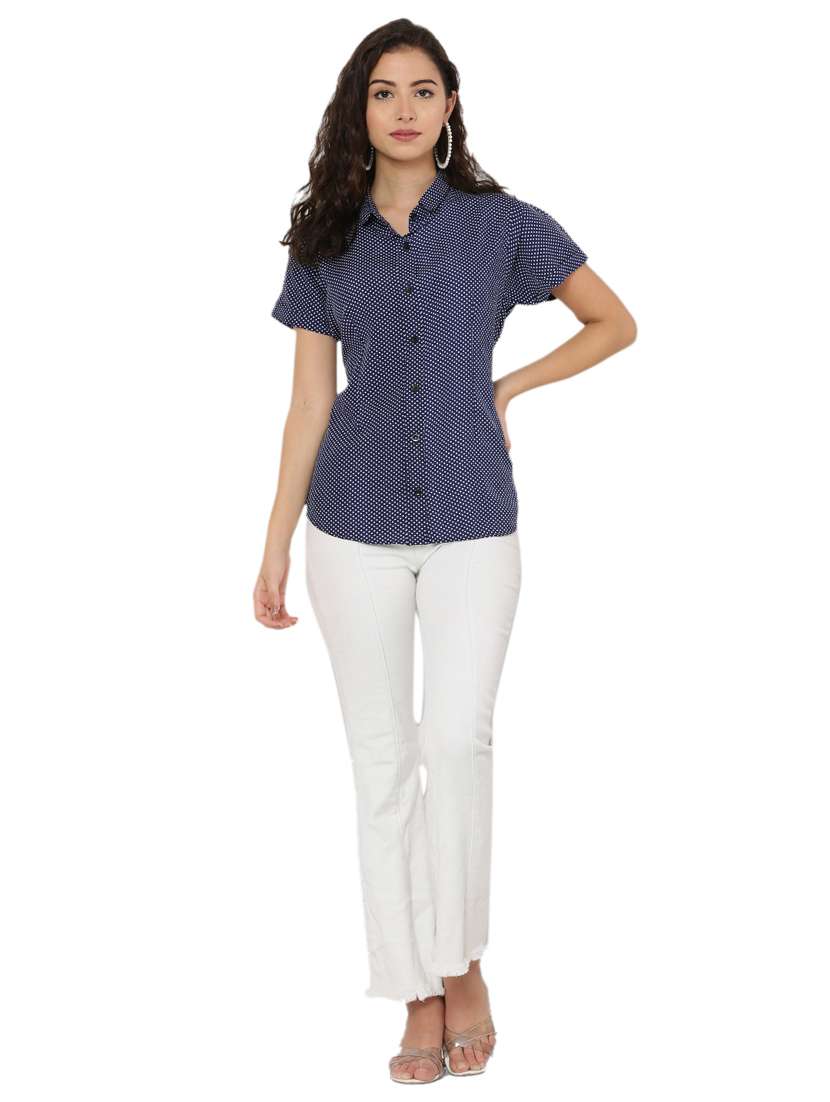 navy blue crepe regular shirt - 20056082 -  Standard Image - 6