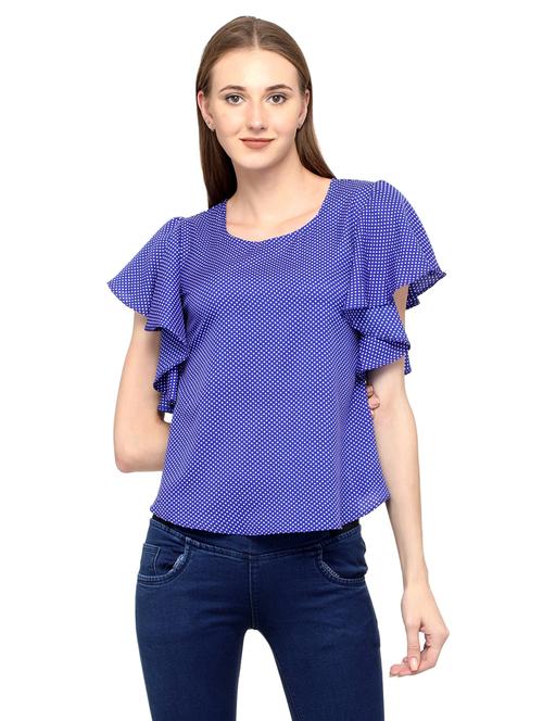 women's ruffle round neck top - 20056098 -  Standard Image - 0