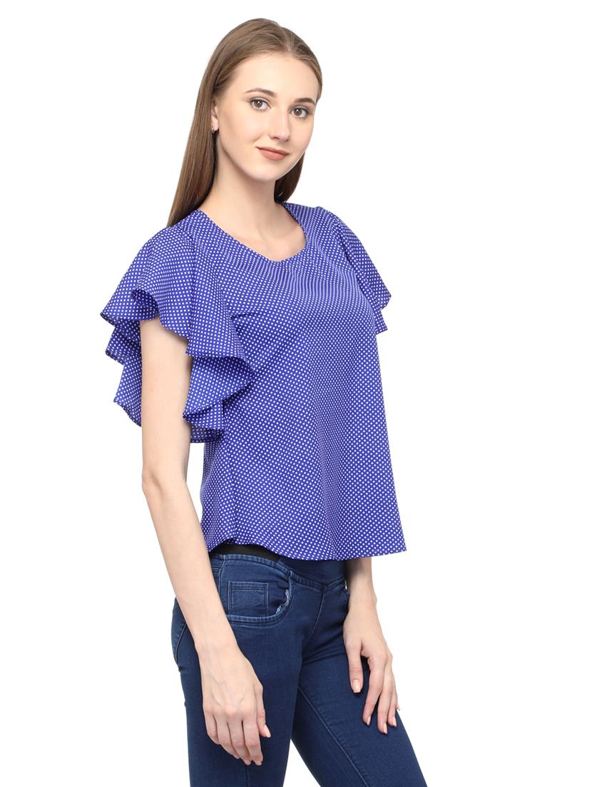 women's ruffle round neck top - 20056098 - Standard Image - 1