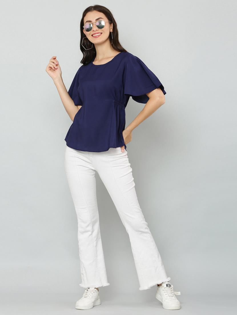 women's straight round neck top - 20056114 - Standard Image - 4