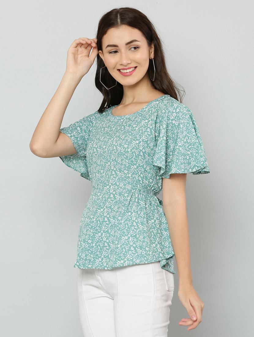 women's ruffle round neck top - 20056115 - Standard Image - 1