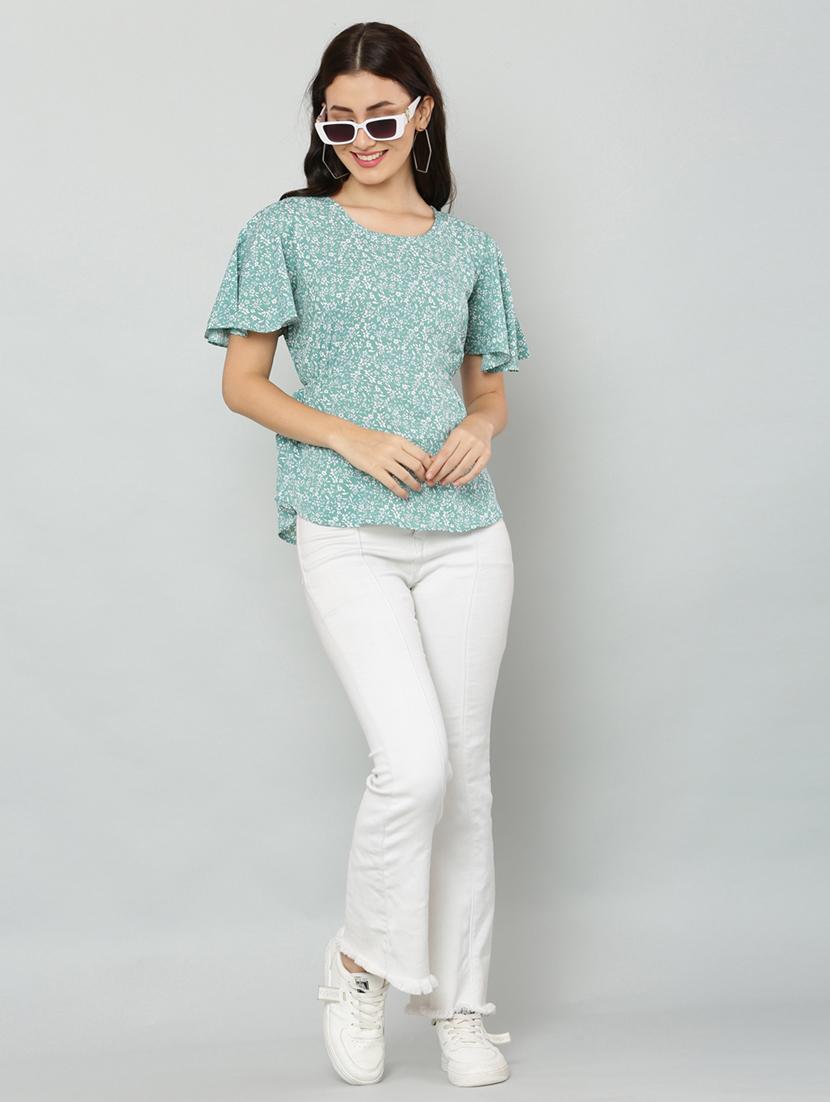 women's ruffle round neck top - 20056115 - Standard Image - 4