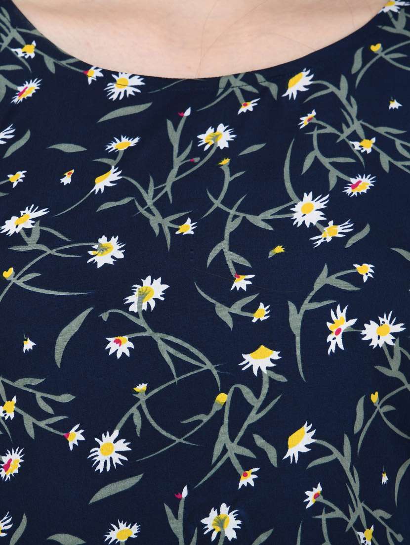 women navy blue floral printed high low top - 20056135 -  Standard Image - 4