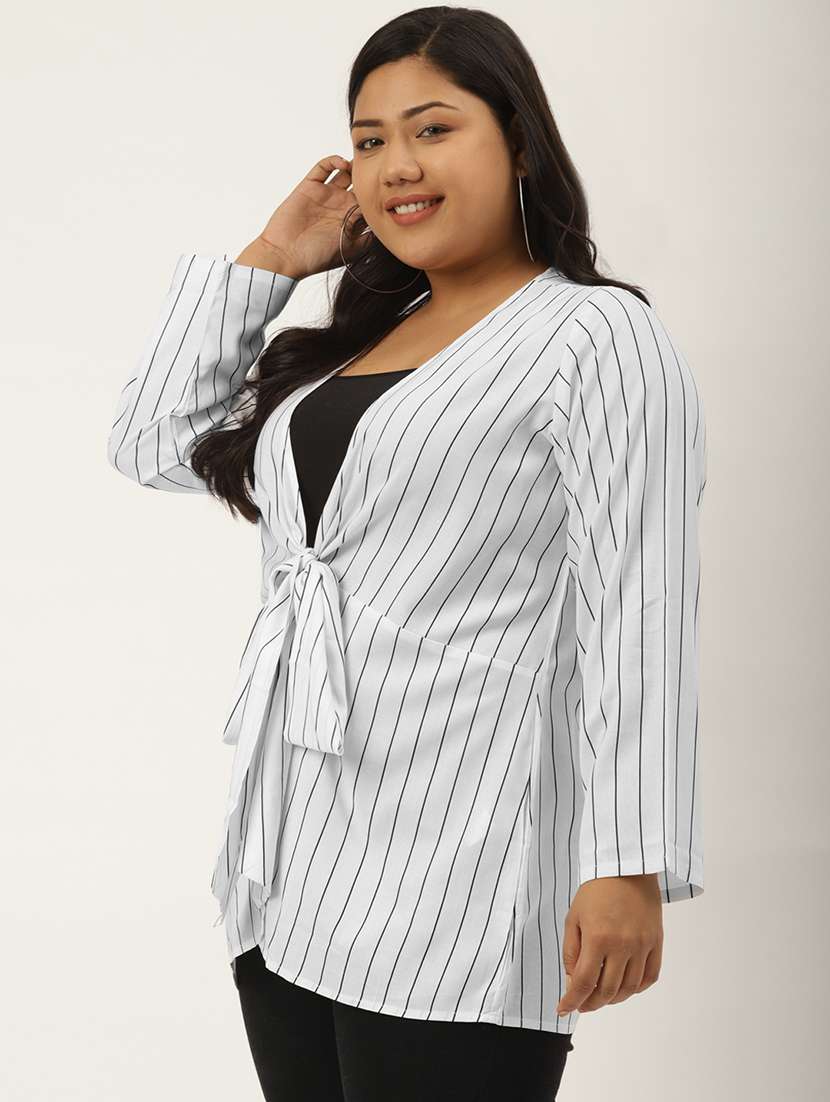 women stripes printed regular shrug - 20056160 - Standard Image - 1