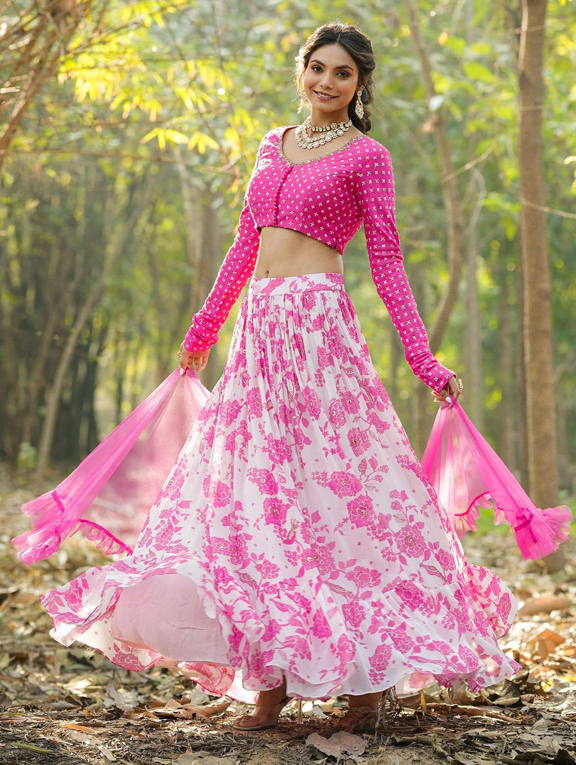 pink stitched flared lehenga - 20056205 -  Standard Image - 1