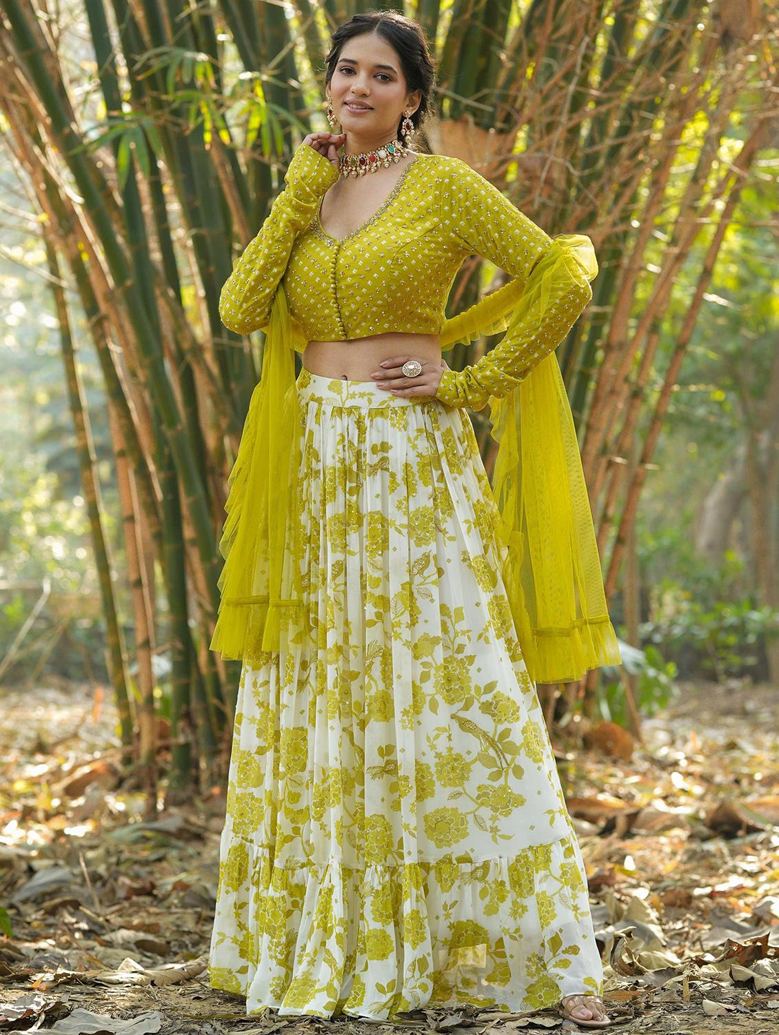 green stitched flared lehenga - 20056206 -  Standard Image - 1