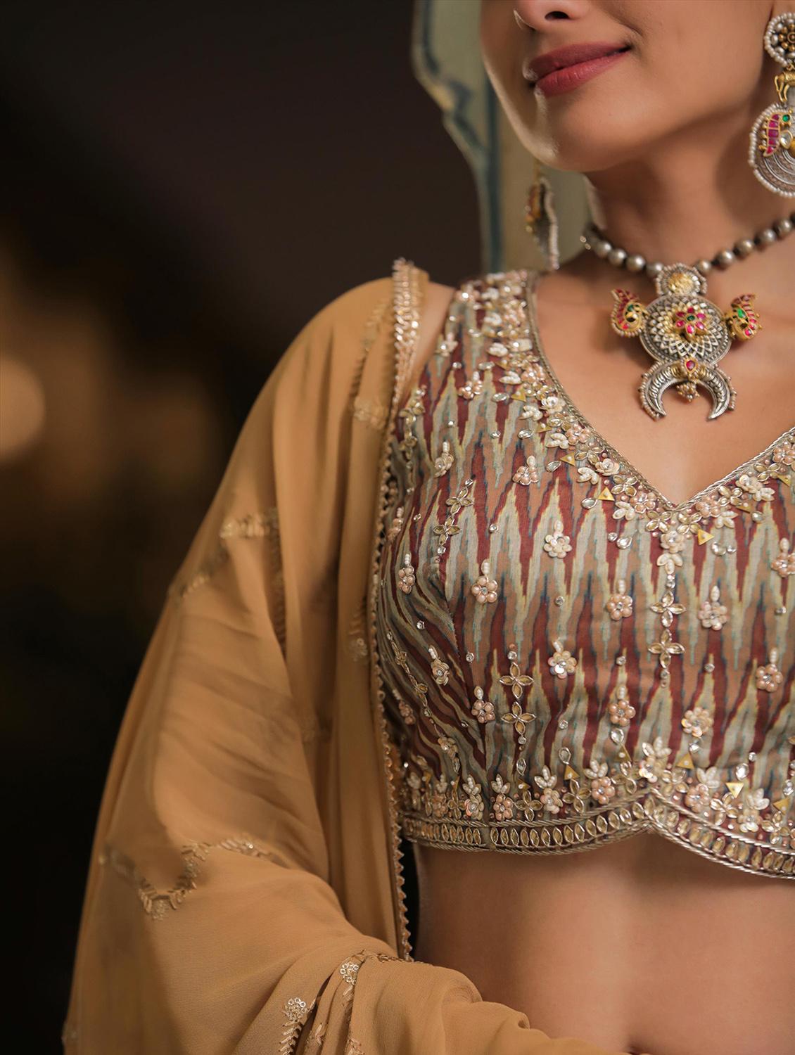 mustard stitched flared lehenga - 20056210 - Standard Image - 4