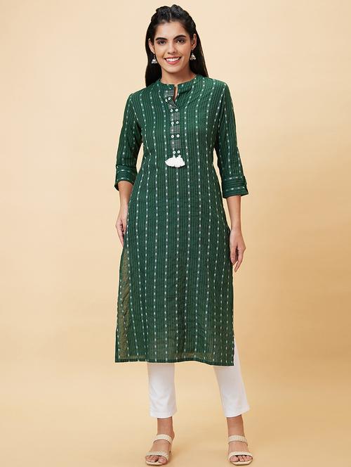 women green cotton straight kurta - 20056389 - Standard Image - 0