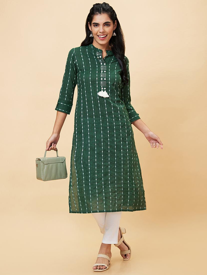 women green cotton straight kurta - 20056389 - Standard Image - 4