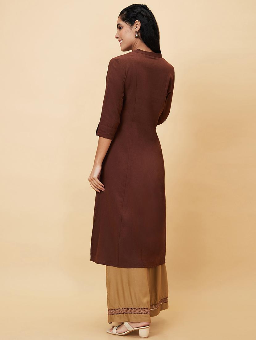 brown printed a-line kurta - 20056390 - Standard Image - 4