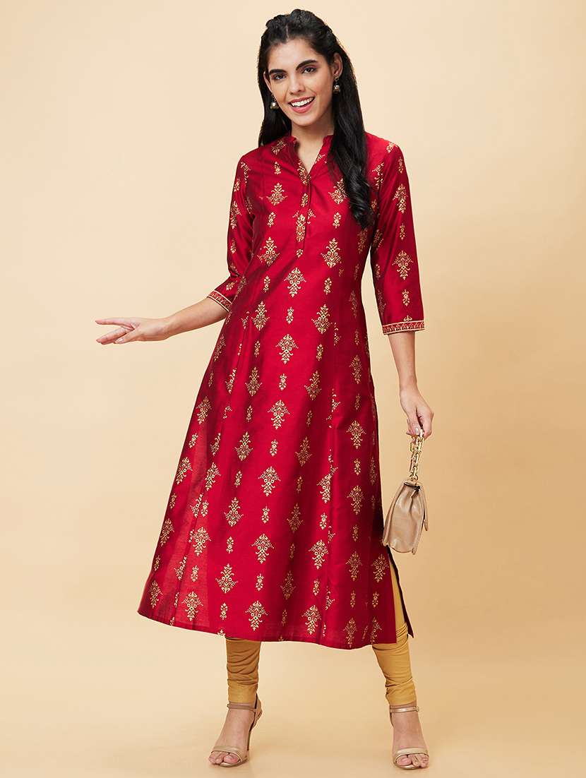 women maroon viscose a-line kurta - 20056394 -  Standard Image - 4