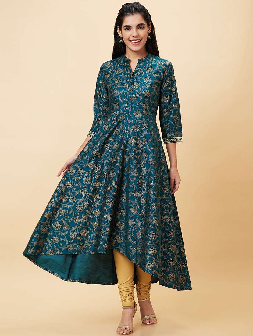 women green viscose high-low kurta