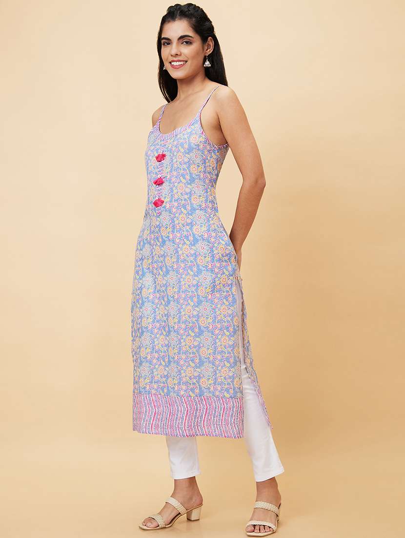 women light blue cotton straight kurta - 20056397 -  Standard Image - 1