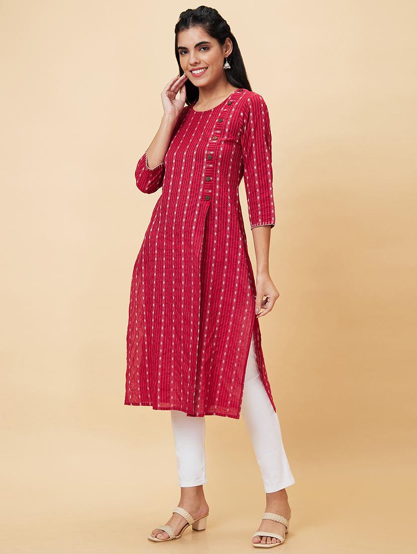 women maroon cotton a-line kurta - 20056398 -  Standard Image - 1