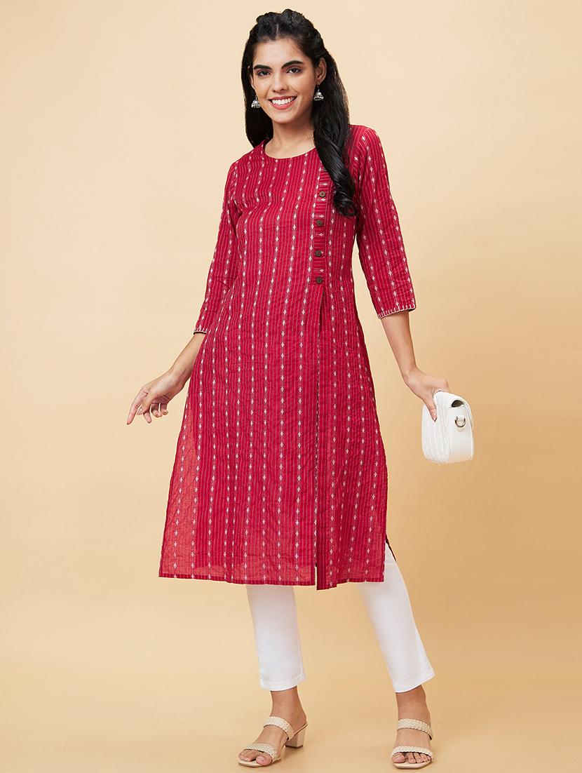 women maroon cotton a-line kurta - 20056398 - Standard Image - 4