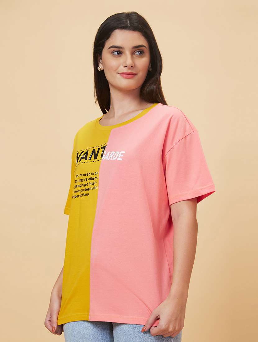 women yellow cotton regular t-shirt - 20056407 -  Standard Image - 1