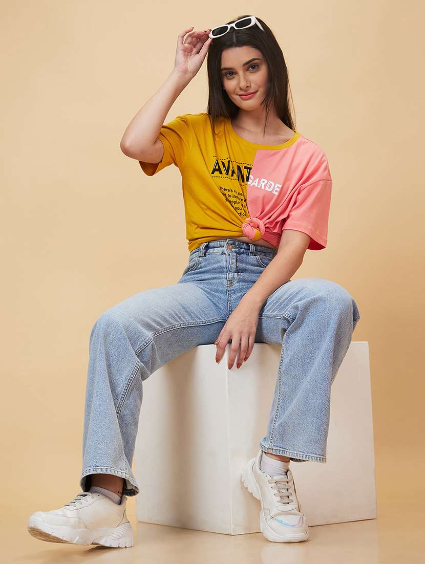 women yellow cotton regular t-shirt - 20056407 -  Standard Image - 4
