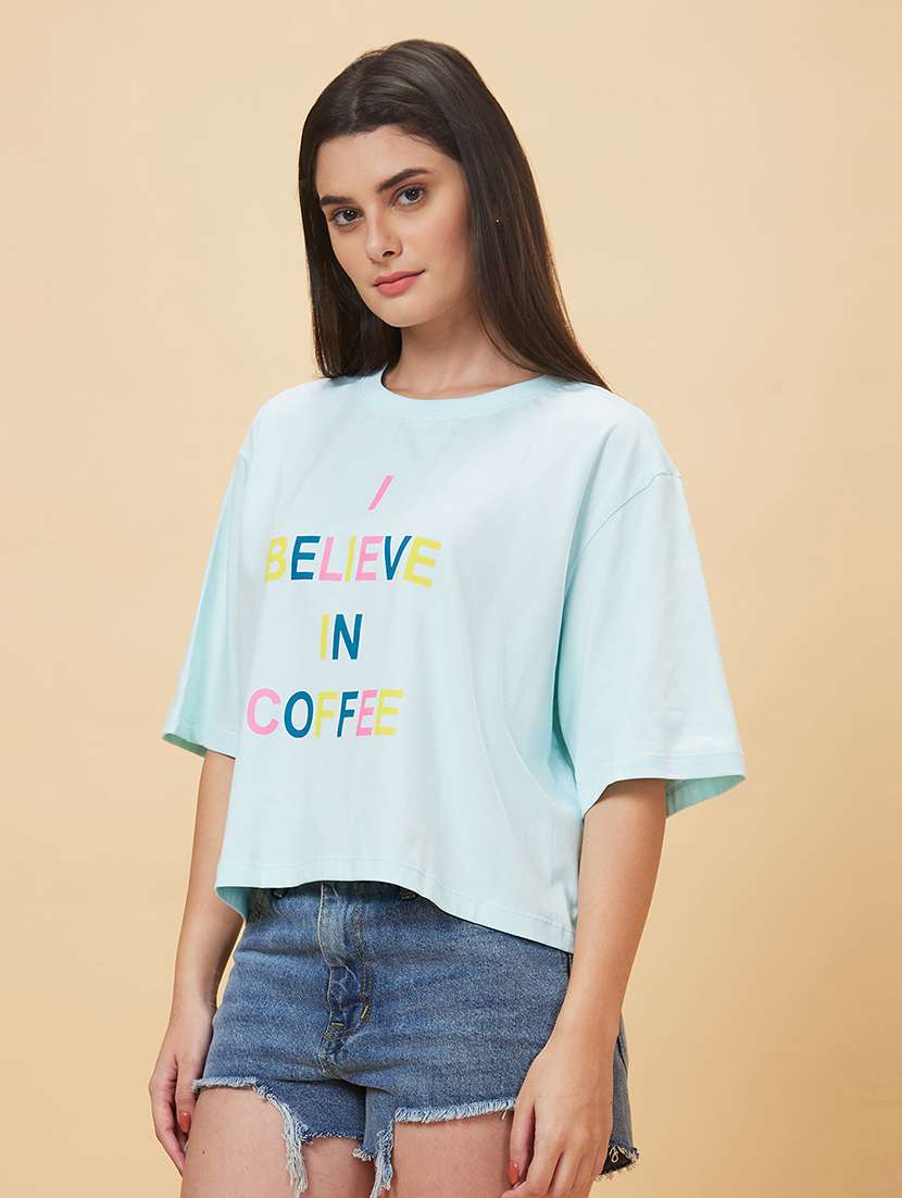 women purist blue cotton front print t-shirt - 20056410 -  Standard Image - 1