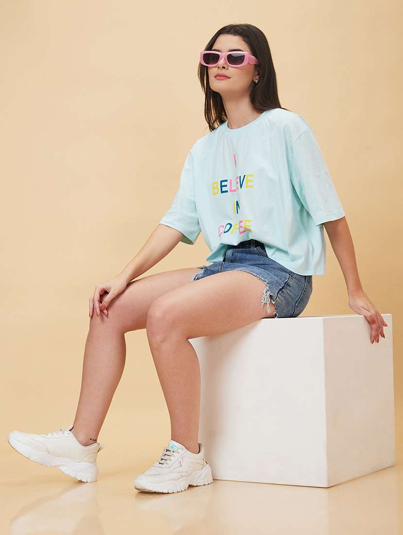 women purist blue cotton front print t-shirt - 20056410 -  Standard Image - 4