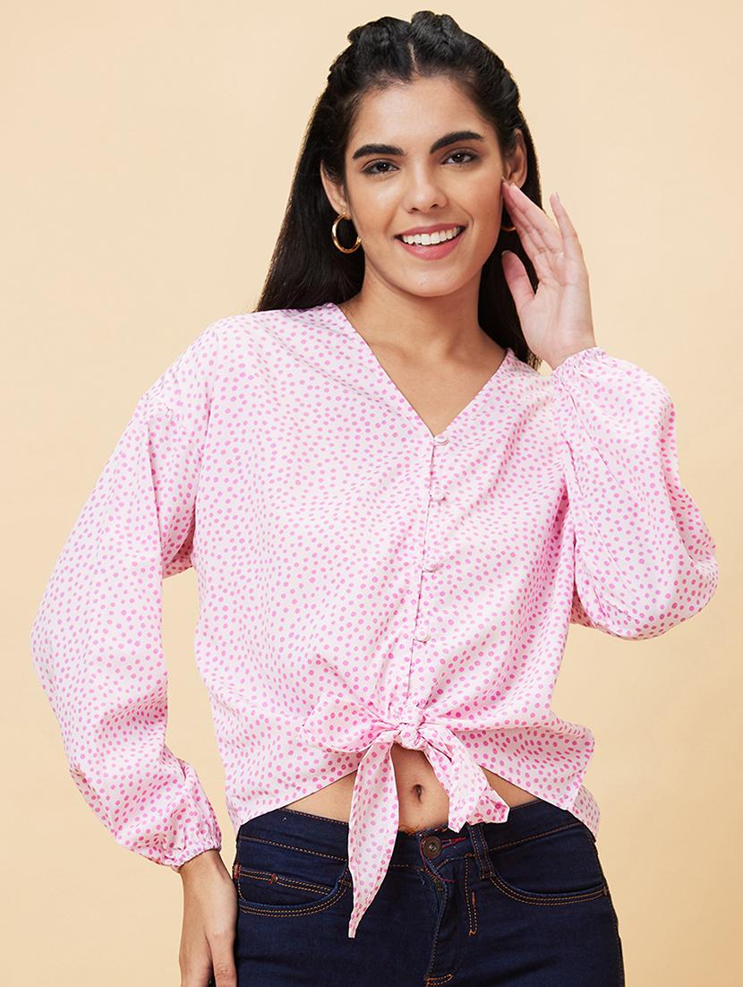 v-neck printed blouson top - 20056417 - Zoom Image - 0