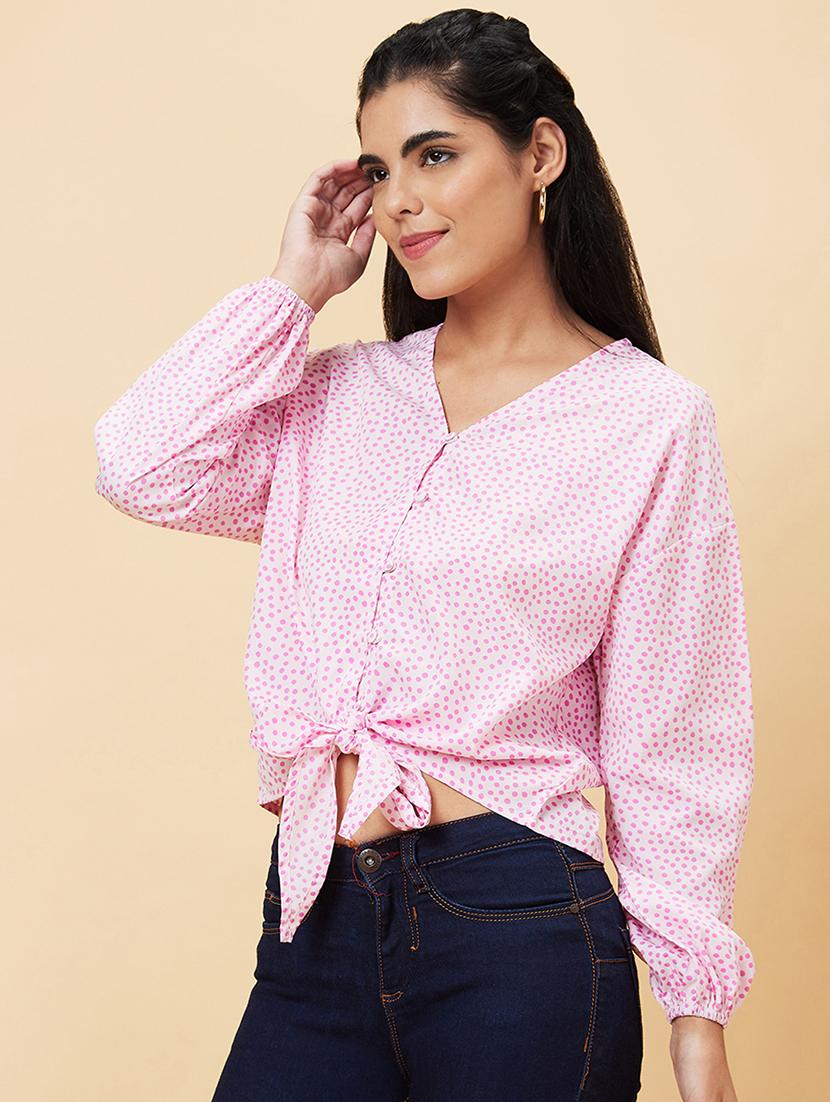 v-neck printed blouson top - 20056417 - Standard Image - 1