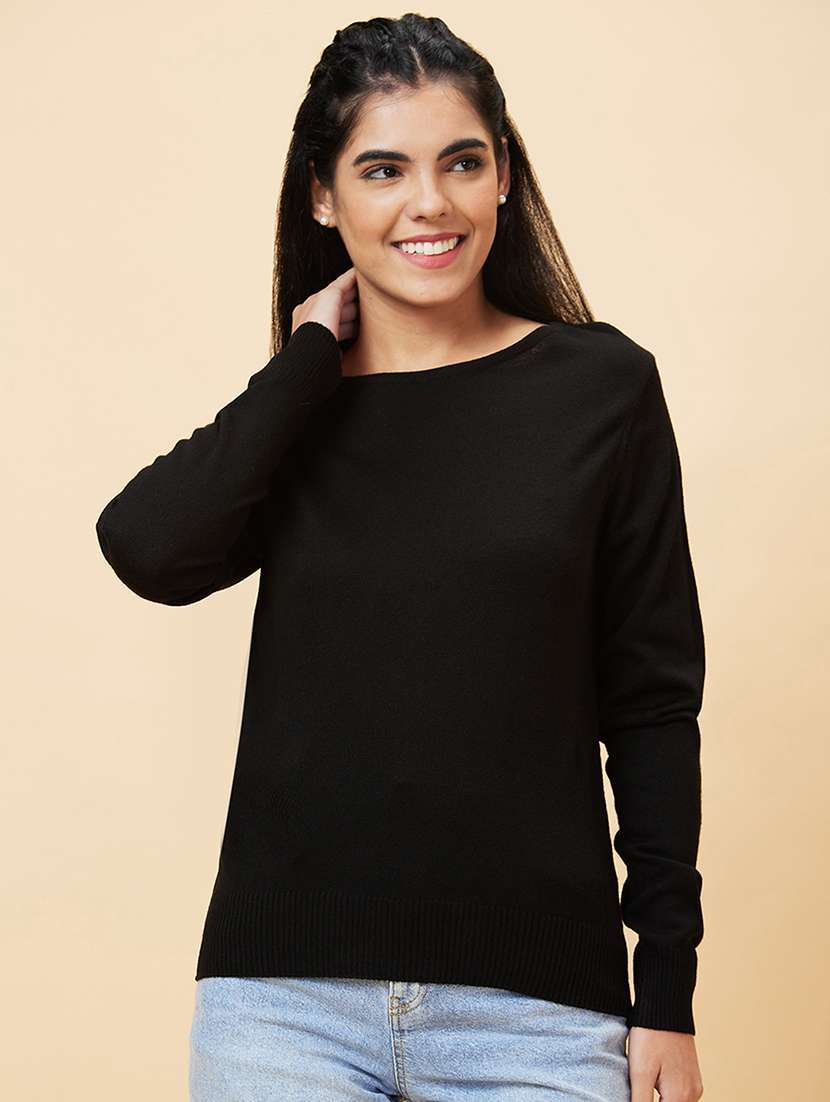 round neck solid regular pullover