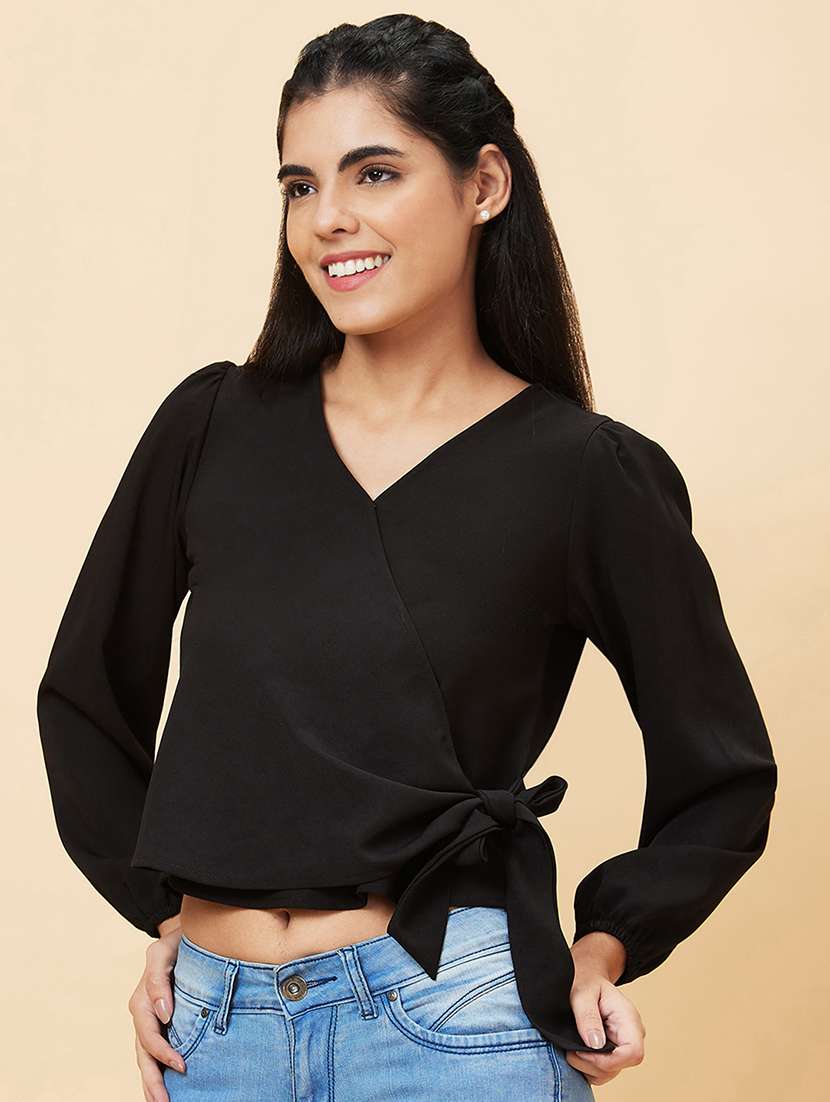 women's wrap v neck top - 20056430 - Standard Image - 1