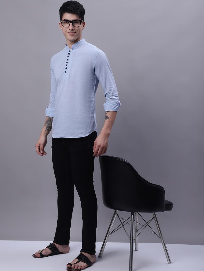 mandarin neck solid short kurta - 20056467 - Standard Image - 4