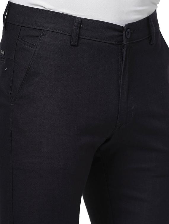 navy blue solid flat front casual trouser - 20056528 - Standard Image - 4
