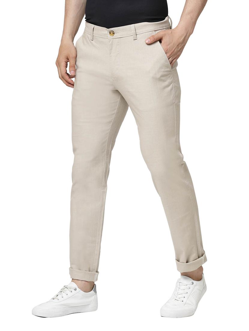 cream solid flat front casual trouser - 20056530 -  Standard Image - 1