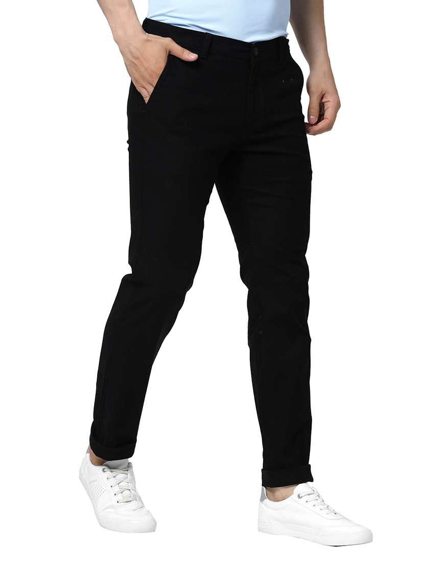 black solid flat front casual trouser - 20056531 -  Standard Image - 1