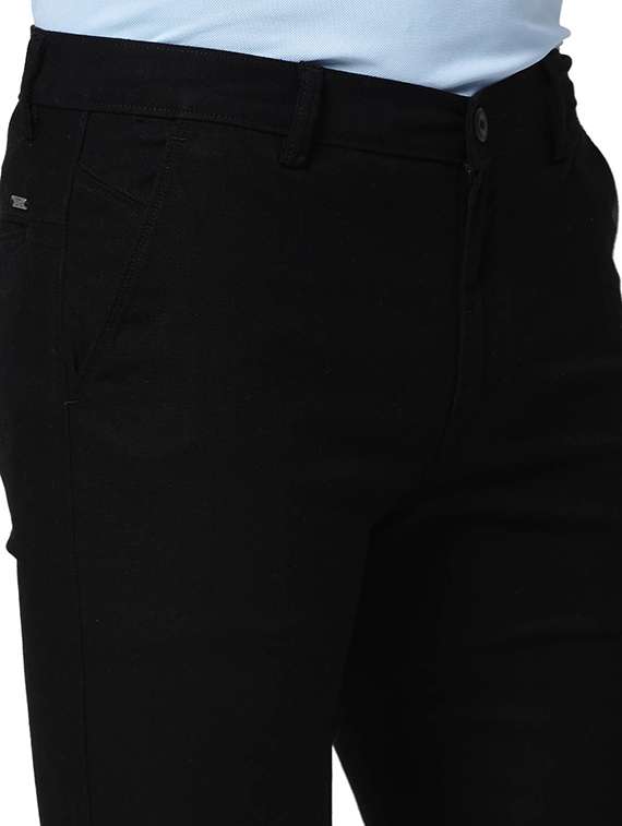 black solid flat front casual trouser - 20056531 -  Standard Image - 4