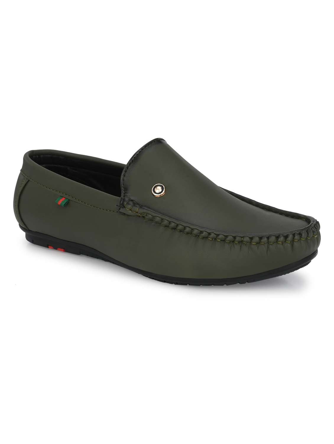 green synthetic slip on loafers