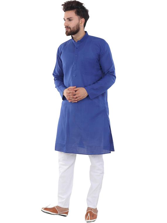 dark blue silk blend kurta pyjama ethnic wear set - 20058493 - Standard Image - 1