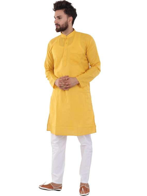 yellow silk blend kurta pyjama ethnic wear set - 20058494 -  Standard Image - 1