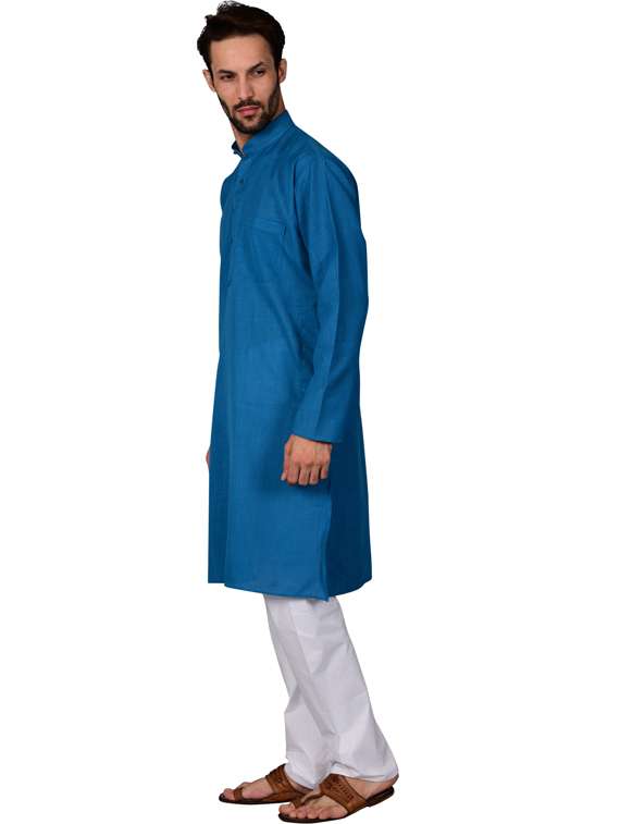 blue silk blend kurta pyjama ethnic wear set - 20058495 -  Standard Image - 1