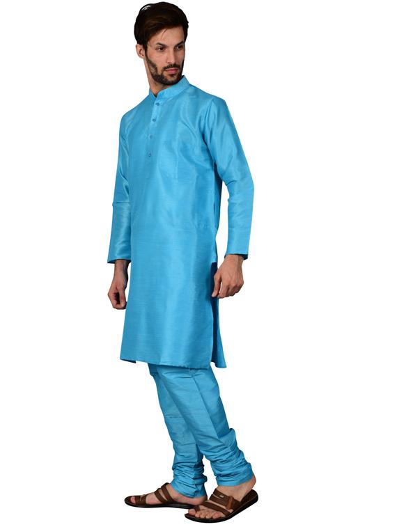 light blue pure silk kurta pyjama ethnic wear set - 20058498 - Standard Image - 1
