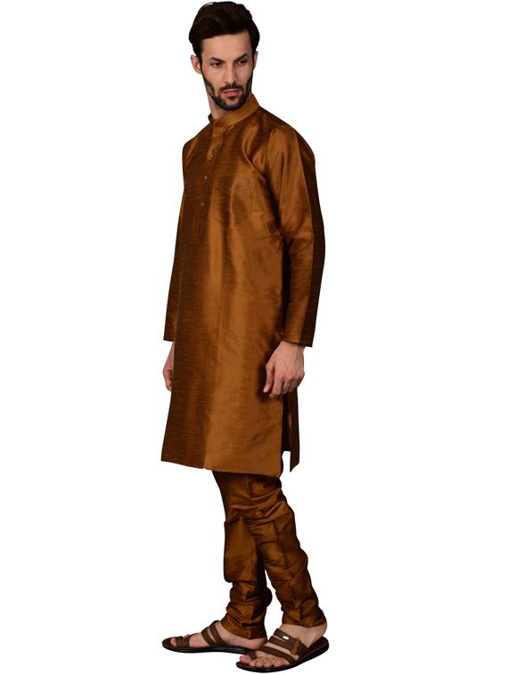 brown pure silk kurta pyjama ethnic wear set - 20058499 - Standard Image - 1
