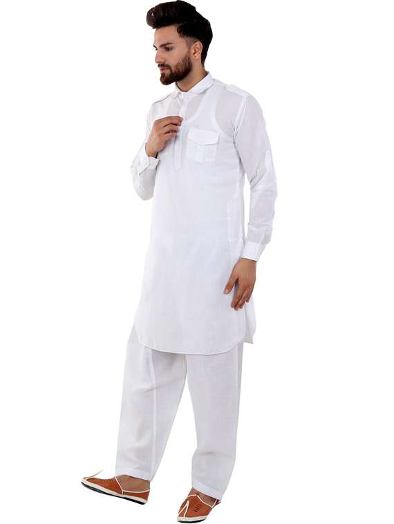 white cotton silk pathani ethnic wear set - 20058502 - Standard Image - 1