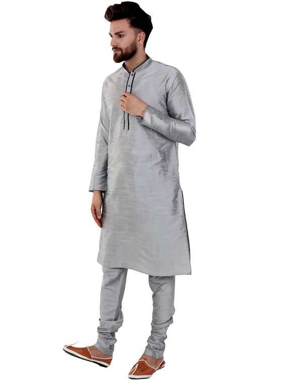 grey silk blend kurta pyjama ethnic wear set - 20058512 -  Standard Image - 1