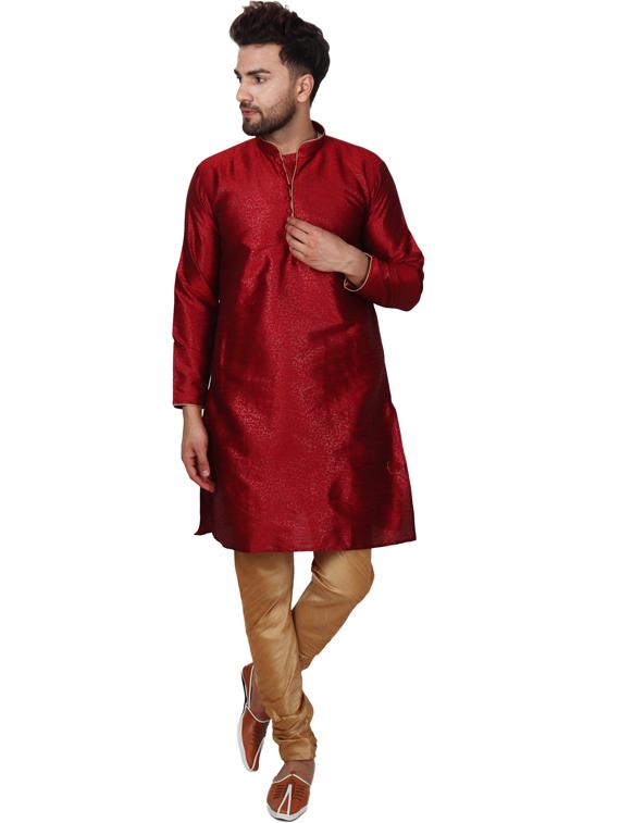 maroon silk blend kurta pyjama ethnic wear set - 20058527 -  Standard Image - 1