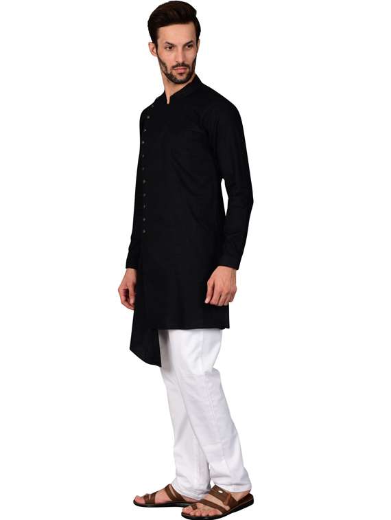 black cotton blend kurta pyjama ethnic wear set - 20058536 -  Standard Image - 1
