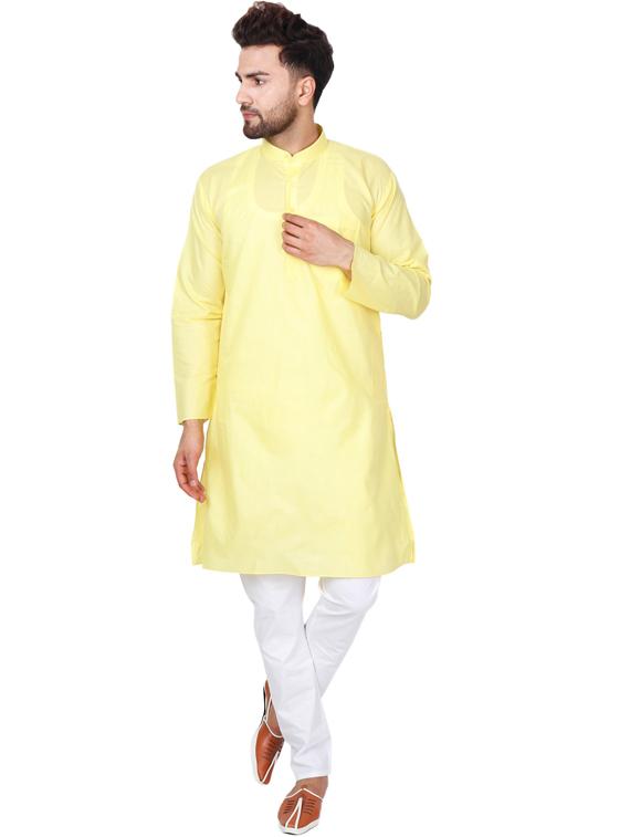 yellow cotton blend kurta pyjama ethnic wear set - 20058540 - Standard Image - 1