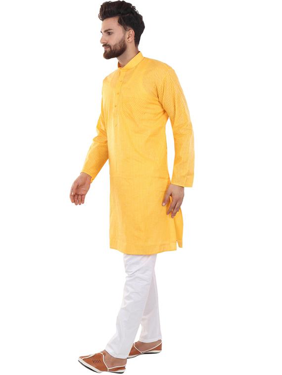 yellow cotton blend kurta pyjama ethnic wear set - 20058544 - Standard Image - 1